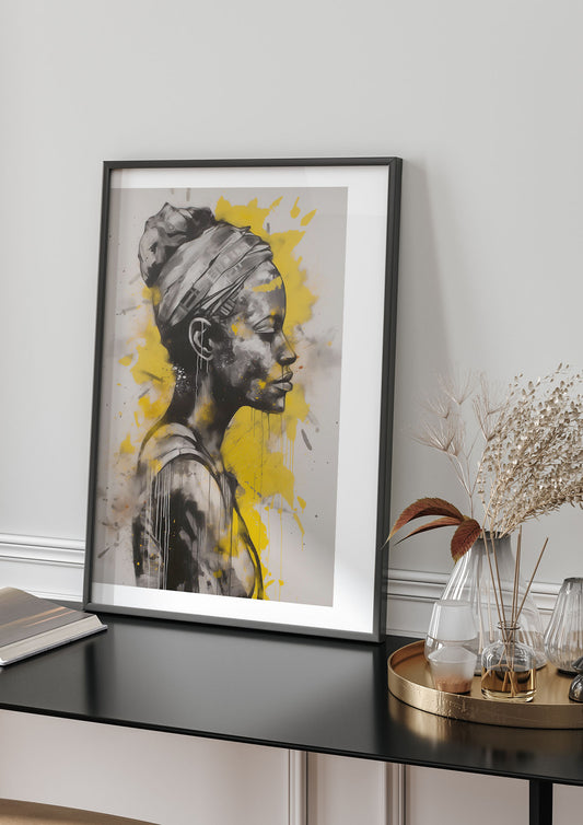 Yellow and Grey Blend with Bold Black Strokes