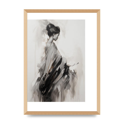 Womans Grace Evoked on Pearl Grey
