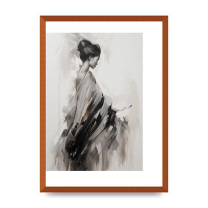 Womans Grace Evoked on Pearl Grey