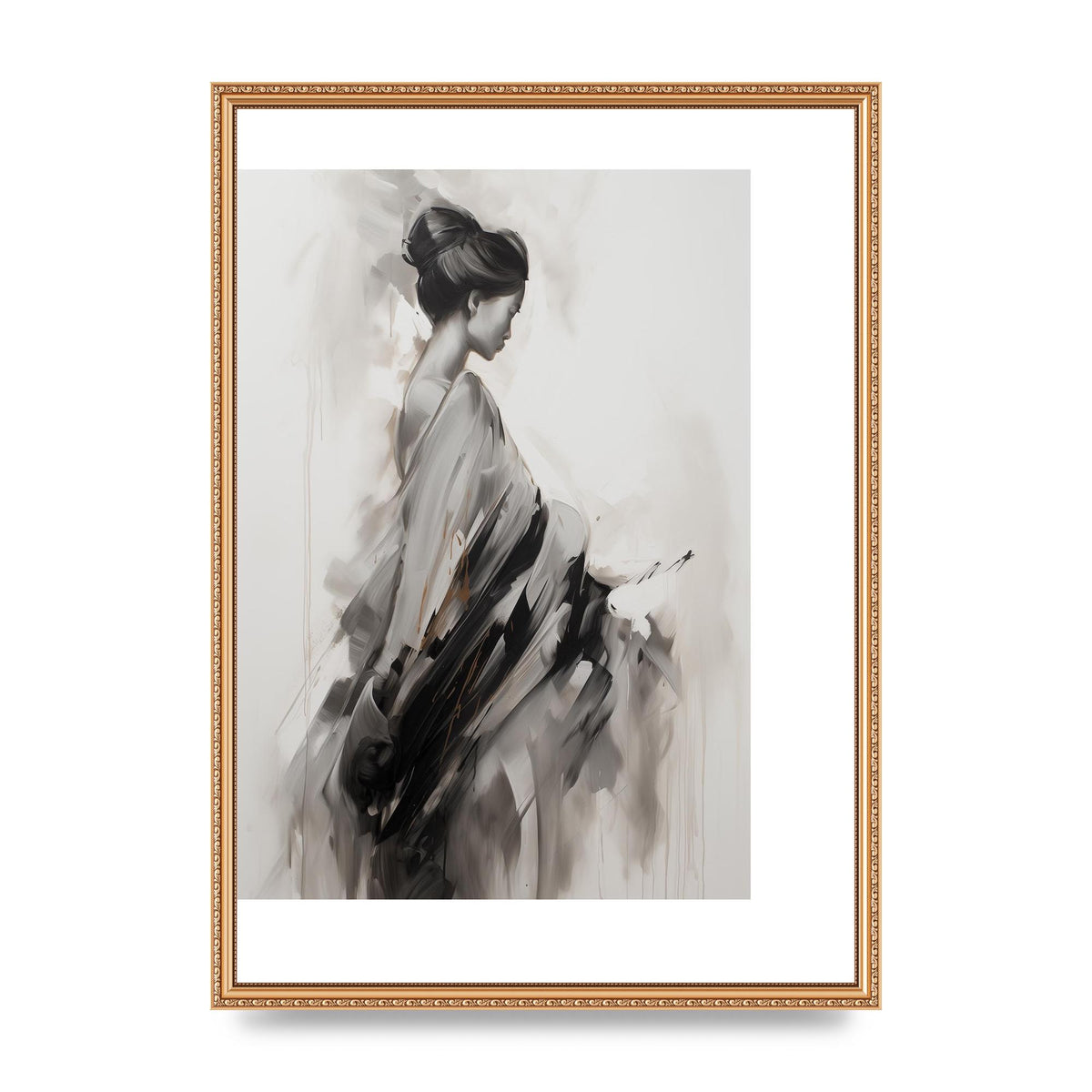 Womans Grace Evoked on Pearl Grey