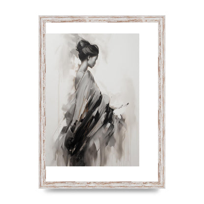 Womans Grace Evoked on Pearl Grey