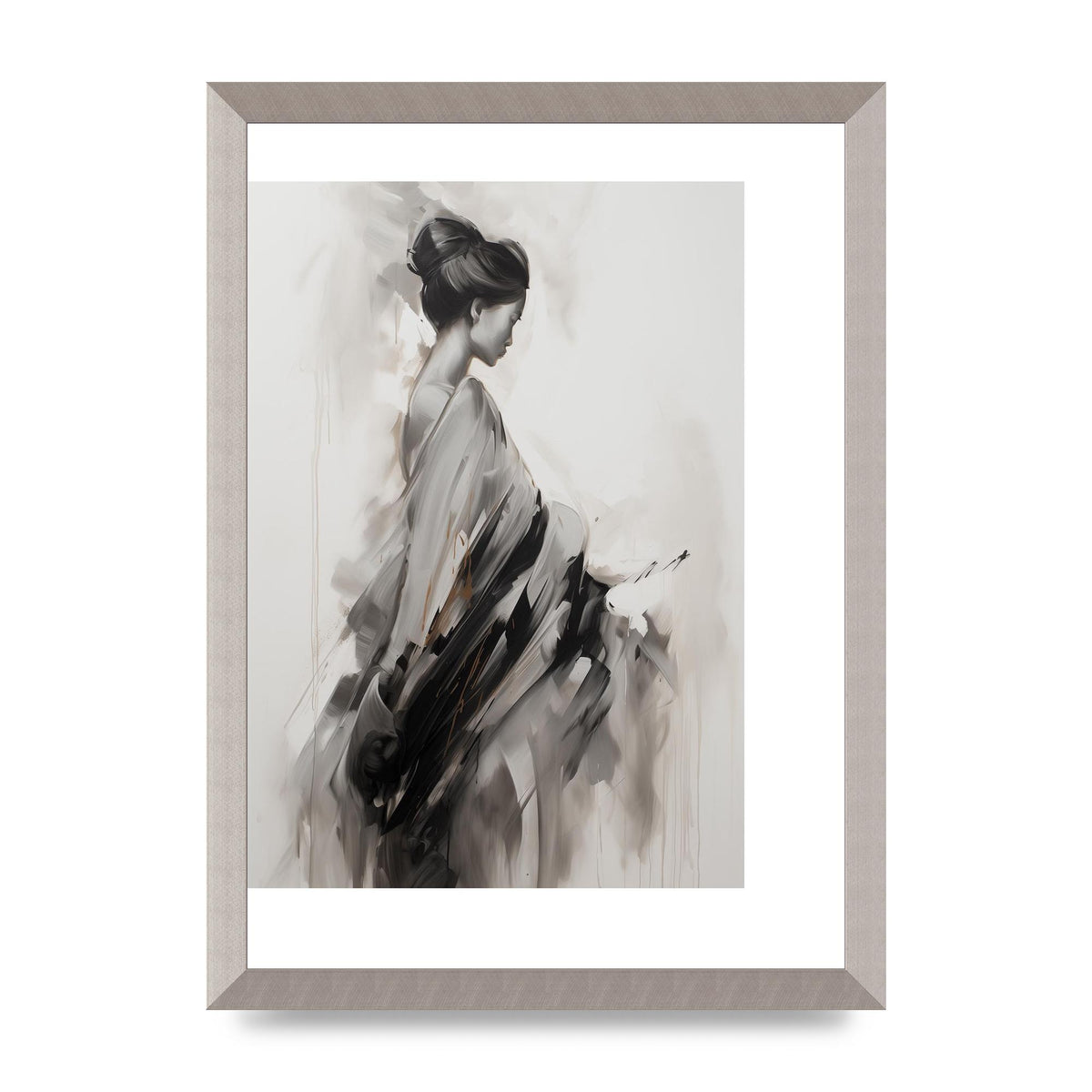 Womans Grace Evoked on Pearl Grey