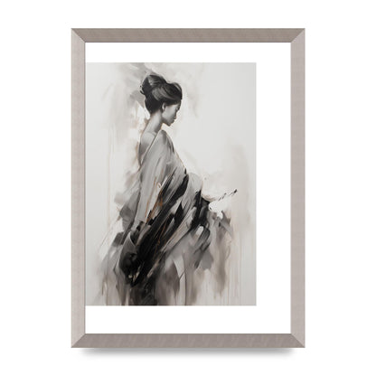 Womans Grace Evoked on Pearl Grey