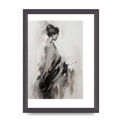 Womans Grace Evoked on Pearl Grey