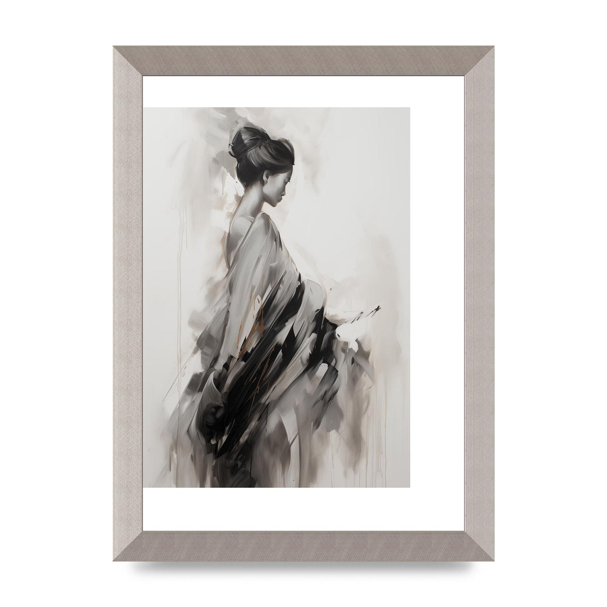 Womans Grace Evoked on Pearl Grey