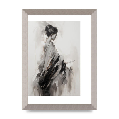 Womans Grace Evoked on Pearl Grey