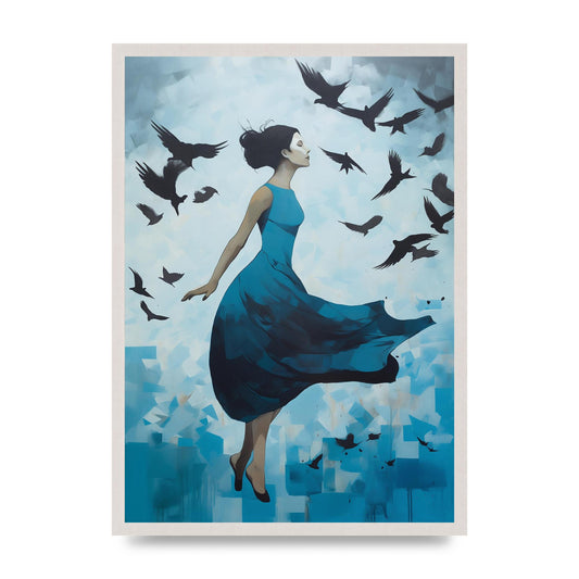 Sky Blue and Black Feminine Grace Blend, print in an A2 white saw cut grain frame