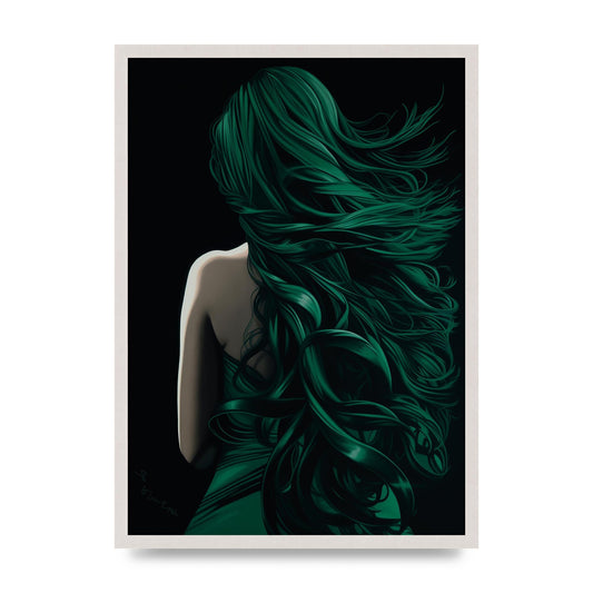 Woman Sculpted in Emerald Green, print in an A2 white saw cut grain frame
