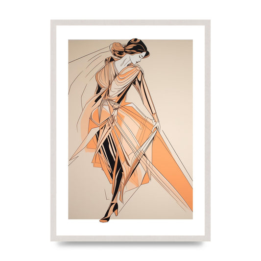 Peach Boldness with Angular Black Lines, print in an A2 white saw cut grain frame