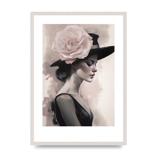 Ink-Black Art on Rose Backdrop, print in an A2 white saw cut grain frame
