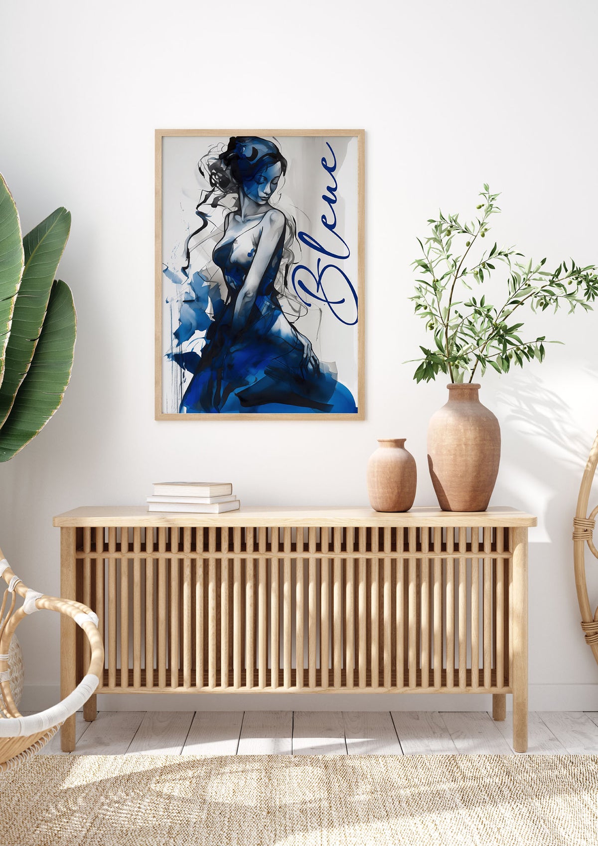 Black Lines on Sapphire Blue Canvas
