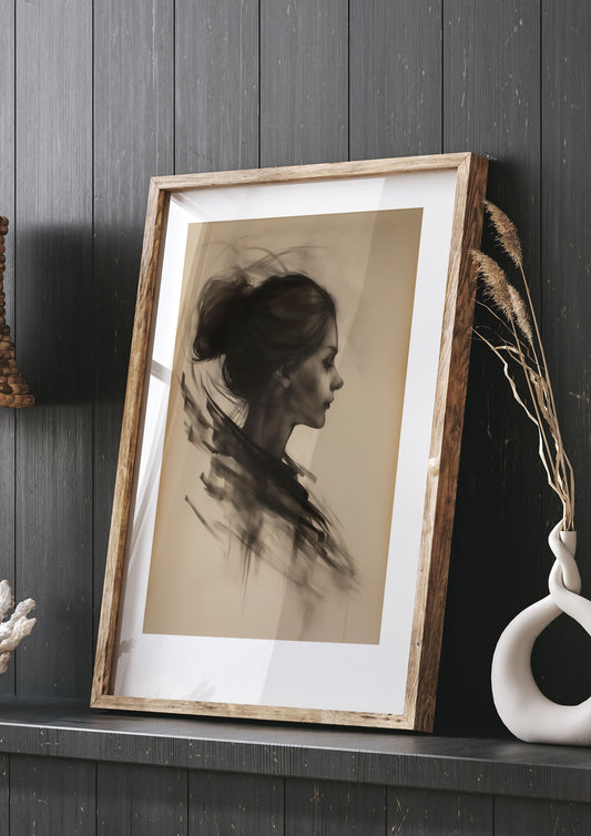 Womans Silhouette in Charcoal on Ivory