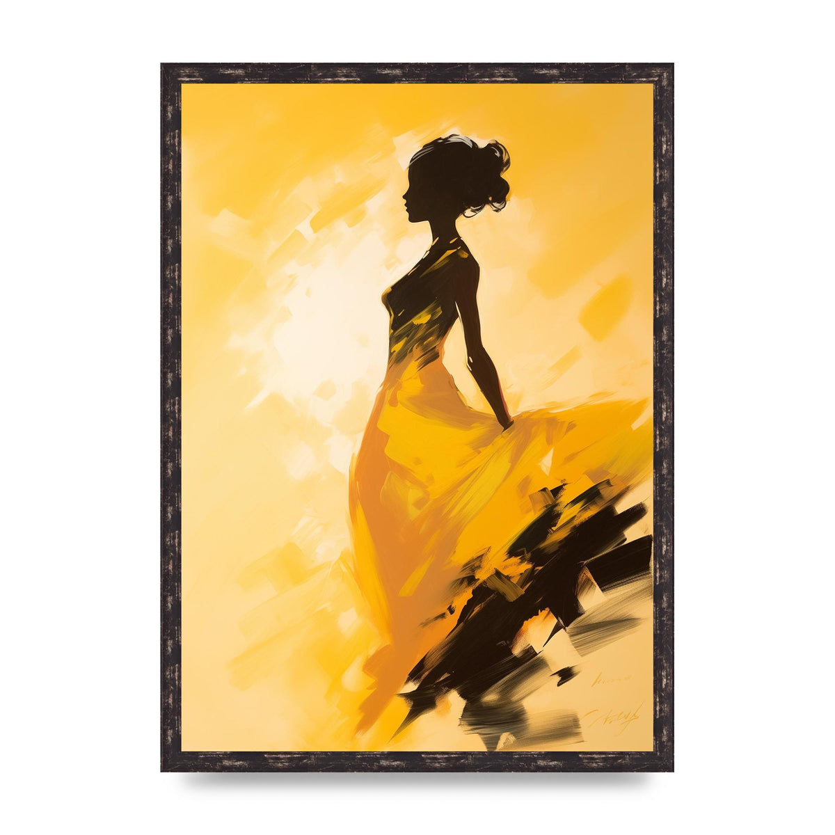 Black Dance on Soft Yellow Canvas