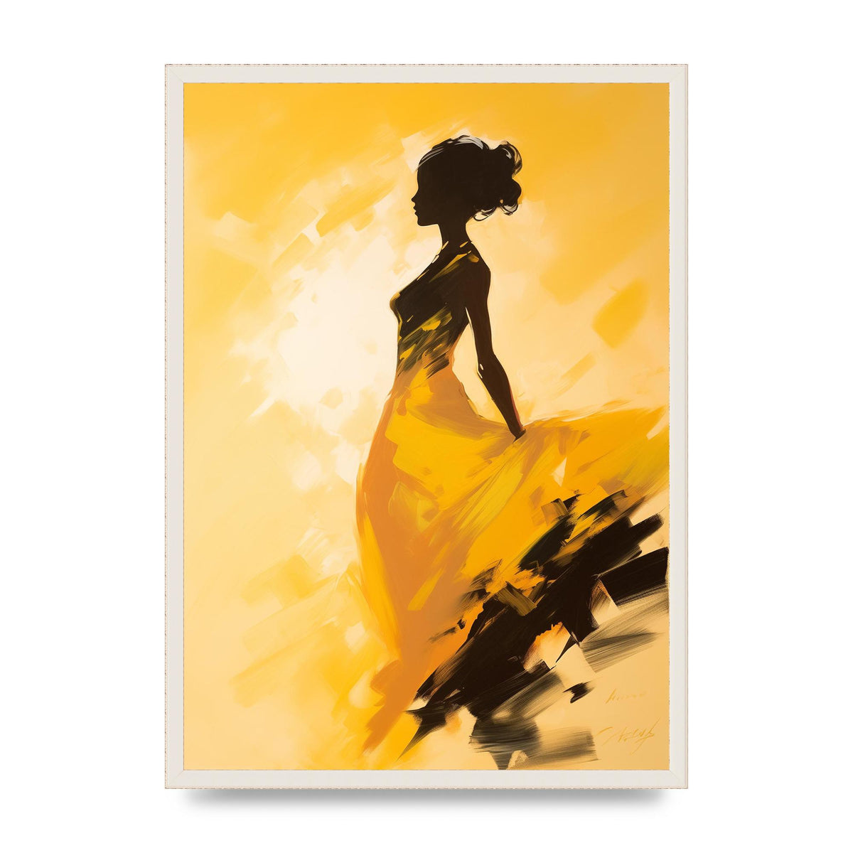 Black Dance on Soft Yellow Canvas