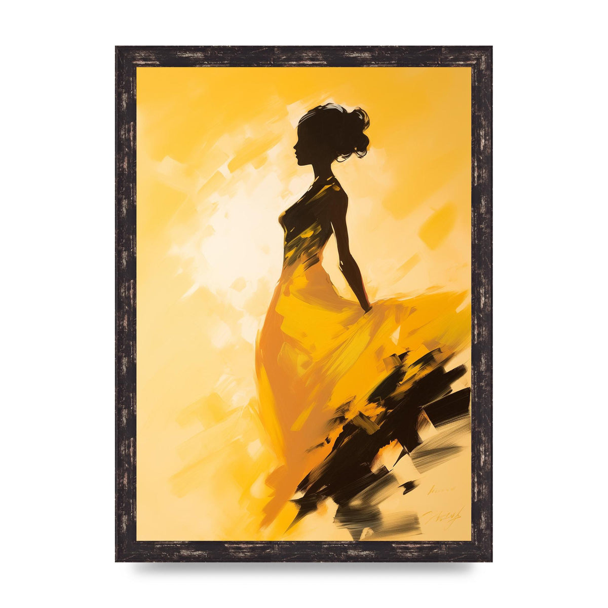 Black Dance on Soft Yellow Canvas