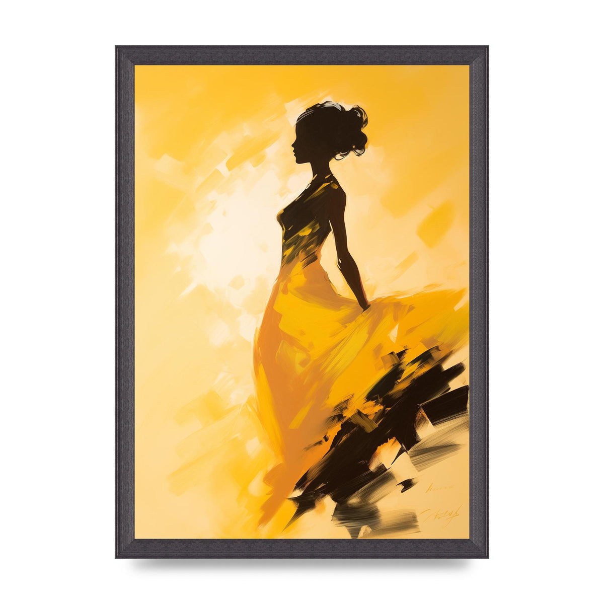 Black Dance on Soft Yellow Canvas