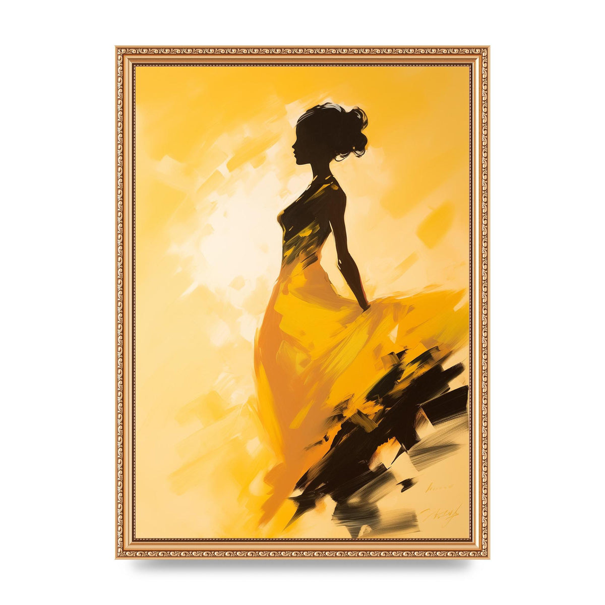 Black Dance on Soft Yellow Canvas