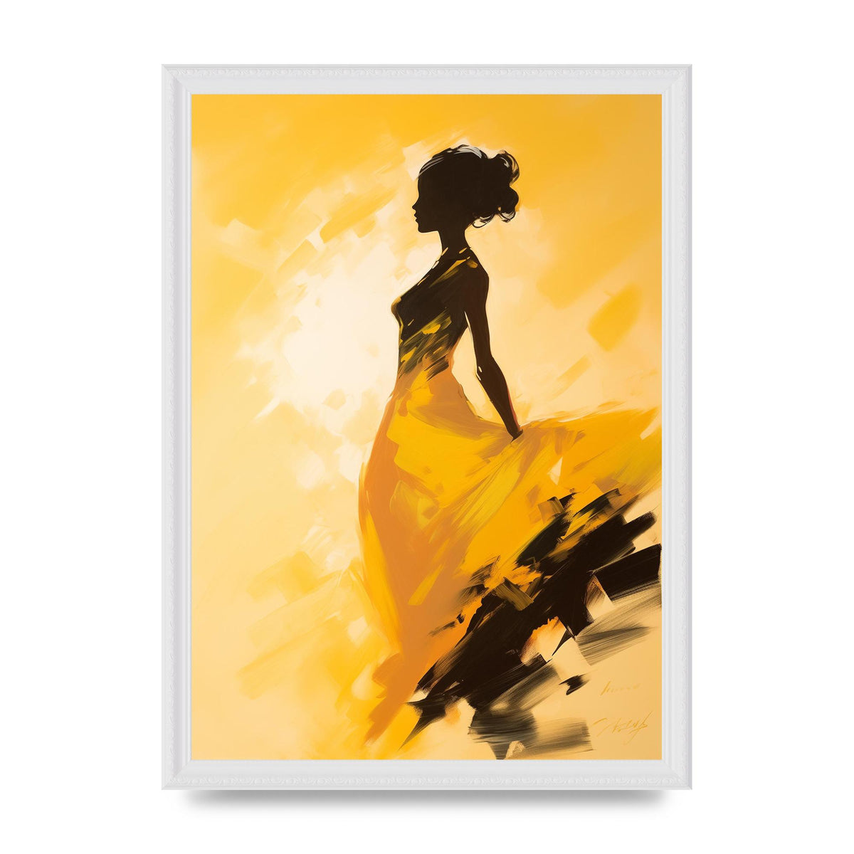 Black Dance on Soft Yellow Canvas