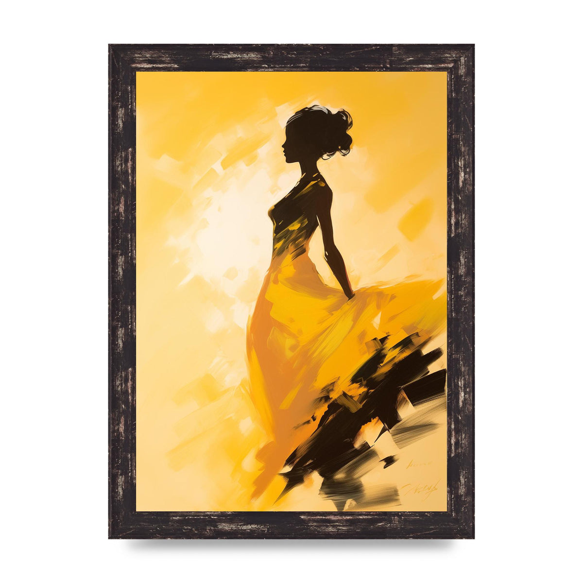 Black Dance on Soft Yellow Canvas