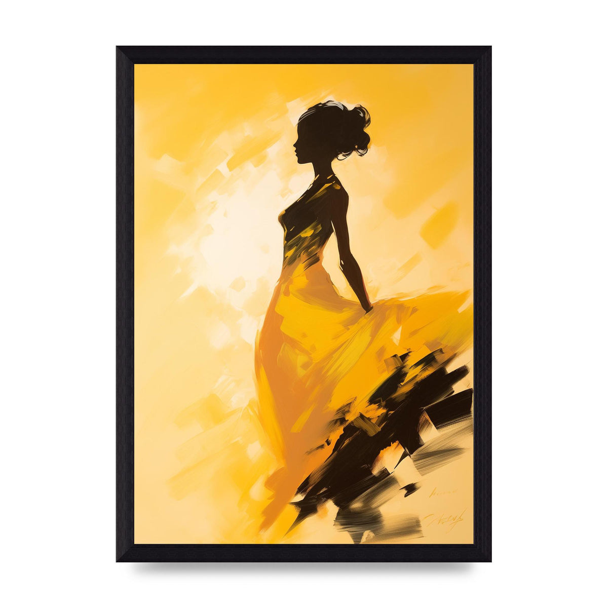 Black Dance on Soft Yellow Canvas