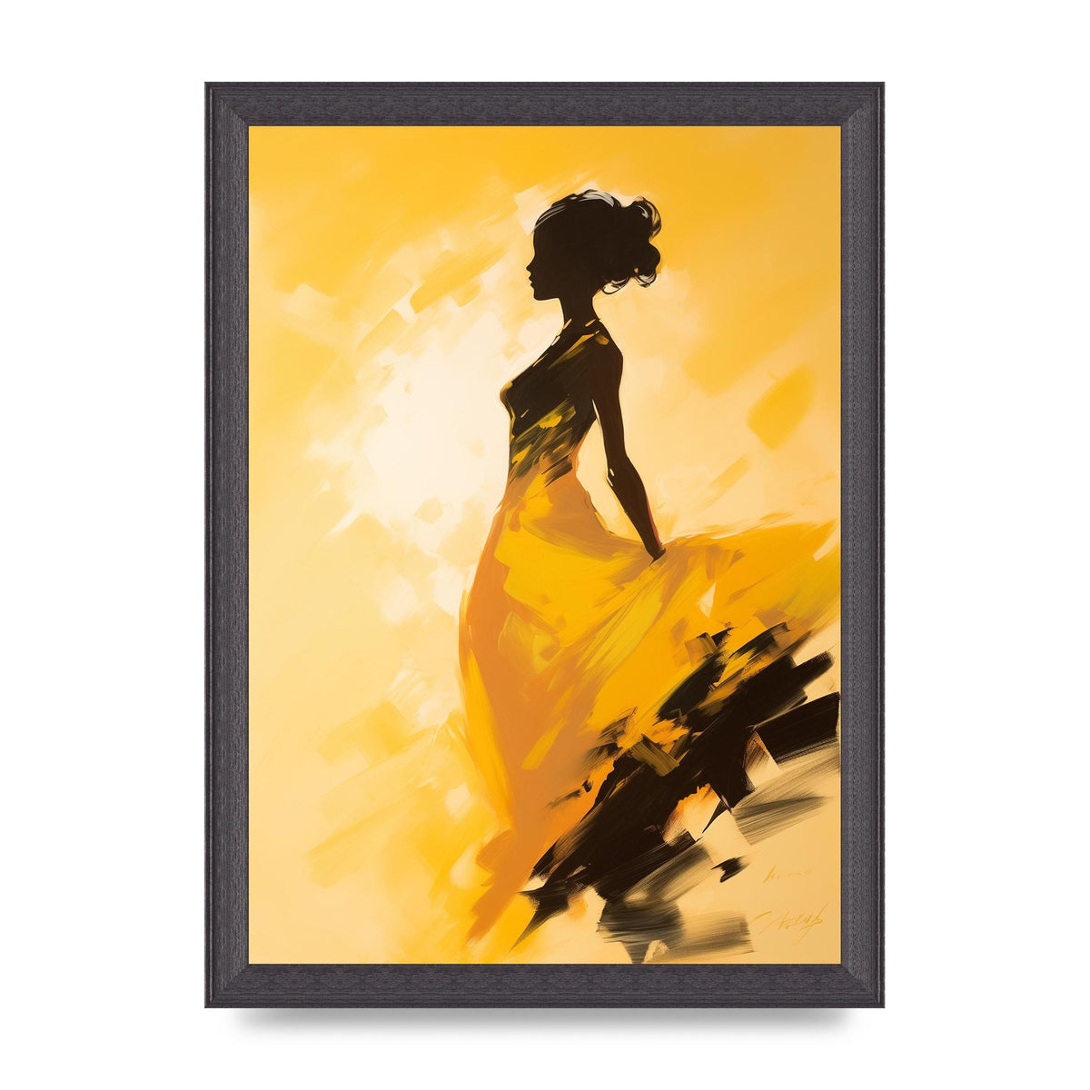 Black Dance on Soft Yellow Canvas