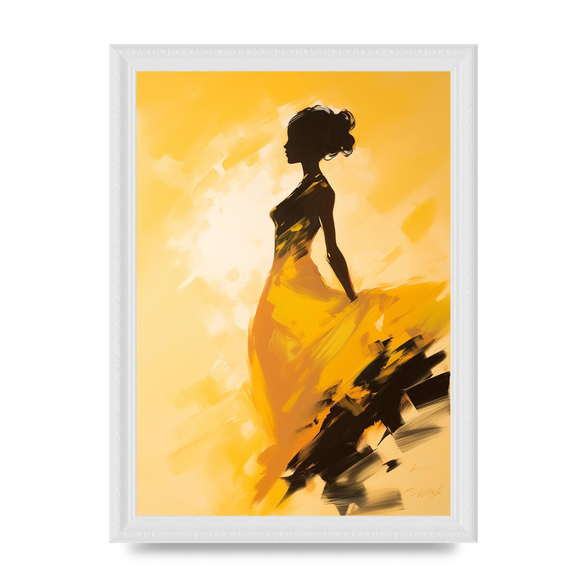 Black Dance on Soft Yellow Canvas