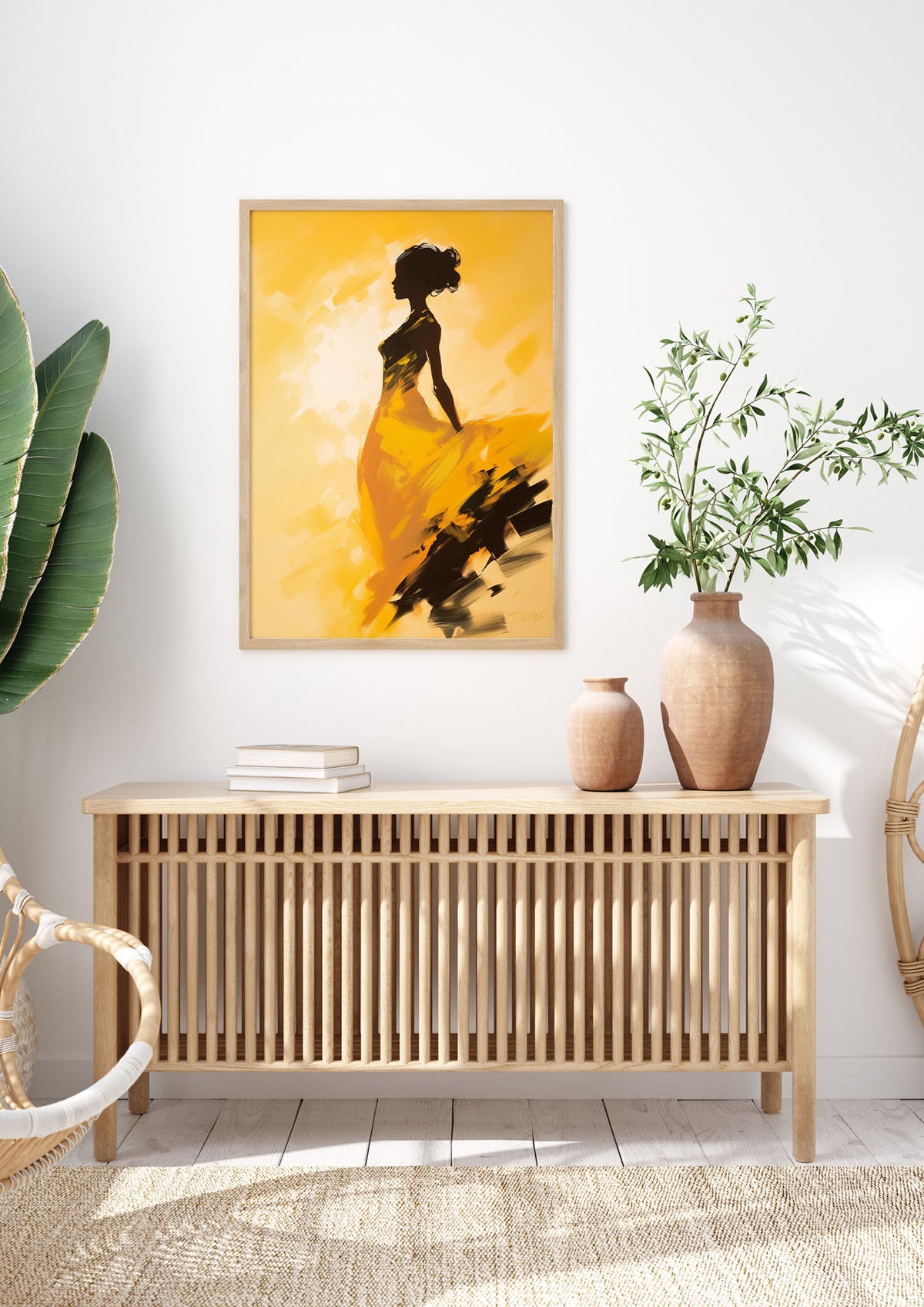 Black Dance on Soft Yellow Canvas
