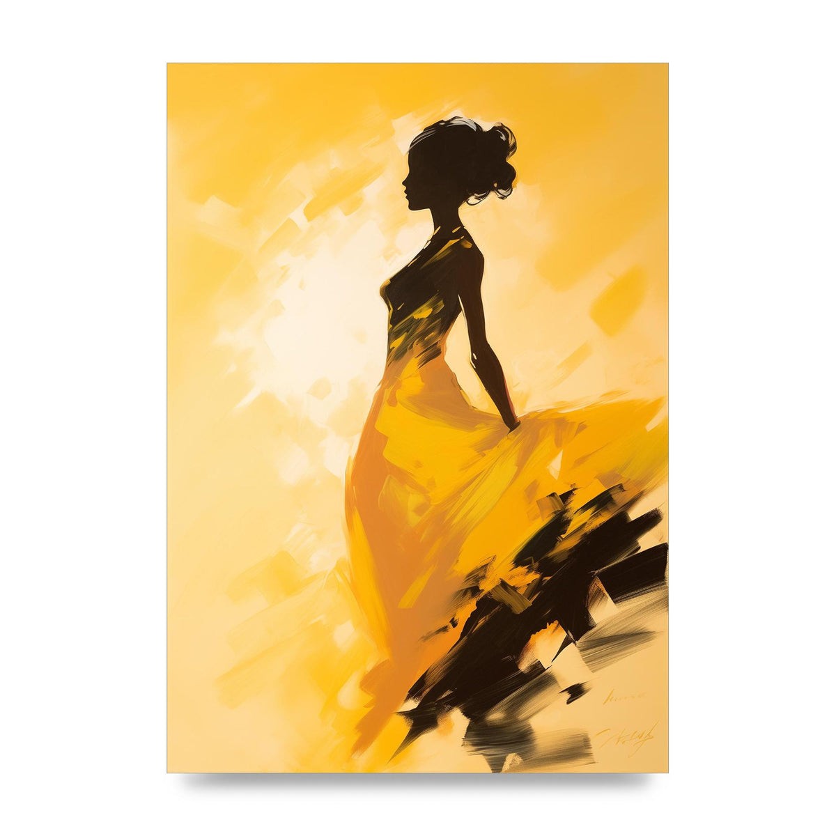Black Dance on Soft Yellow Canvas