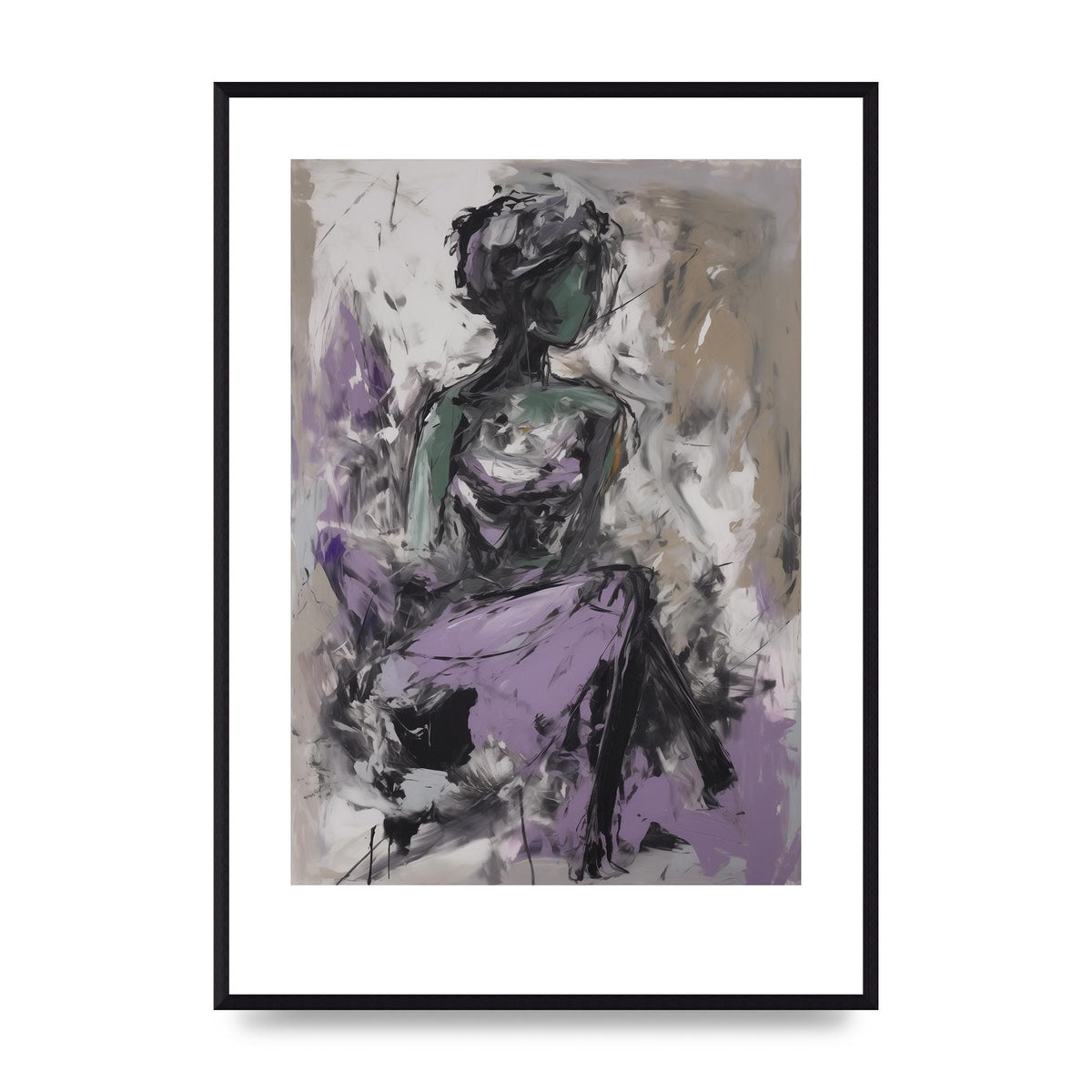 Lavender Canvas with Black Strokes