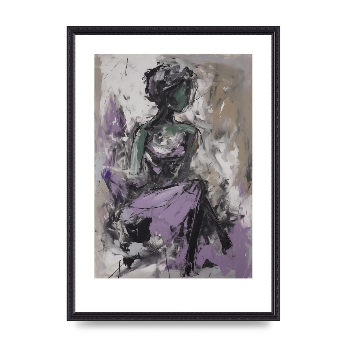 Lavender Canvas with Black Strokes