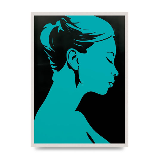 Womans Teal Profile with Sleek Black, print in an A2 white saw cut grain frame