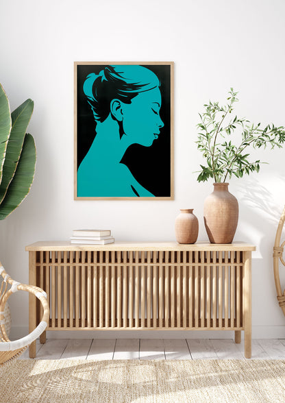 Womans Teal Profile with Sleek Black