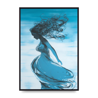 Cerulean Canvas with Womans Figure in Black