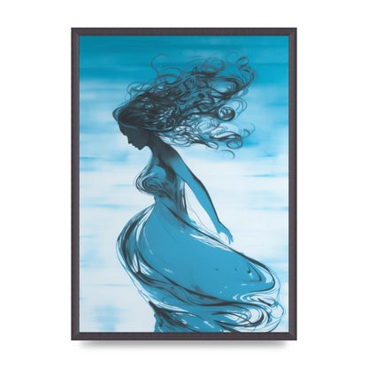 Cerulean Canvas with Womans Figure in Black
