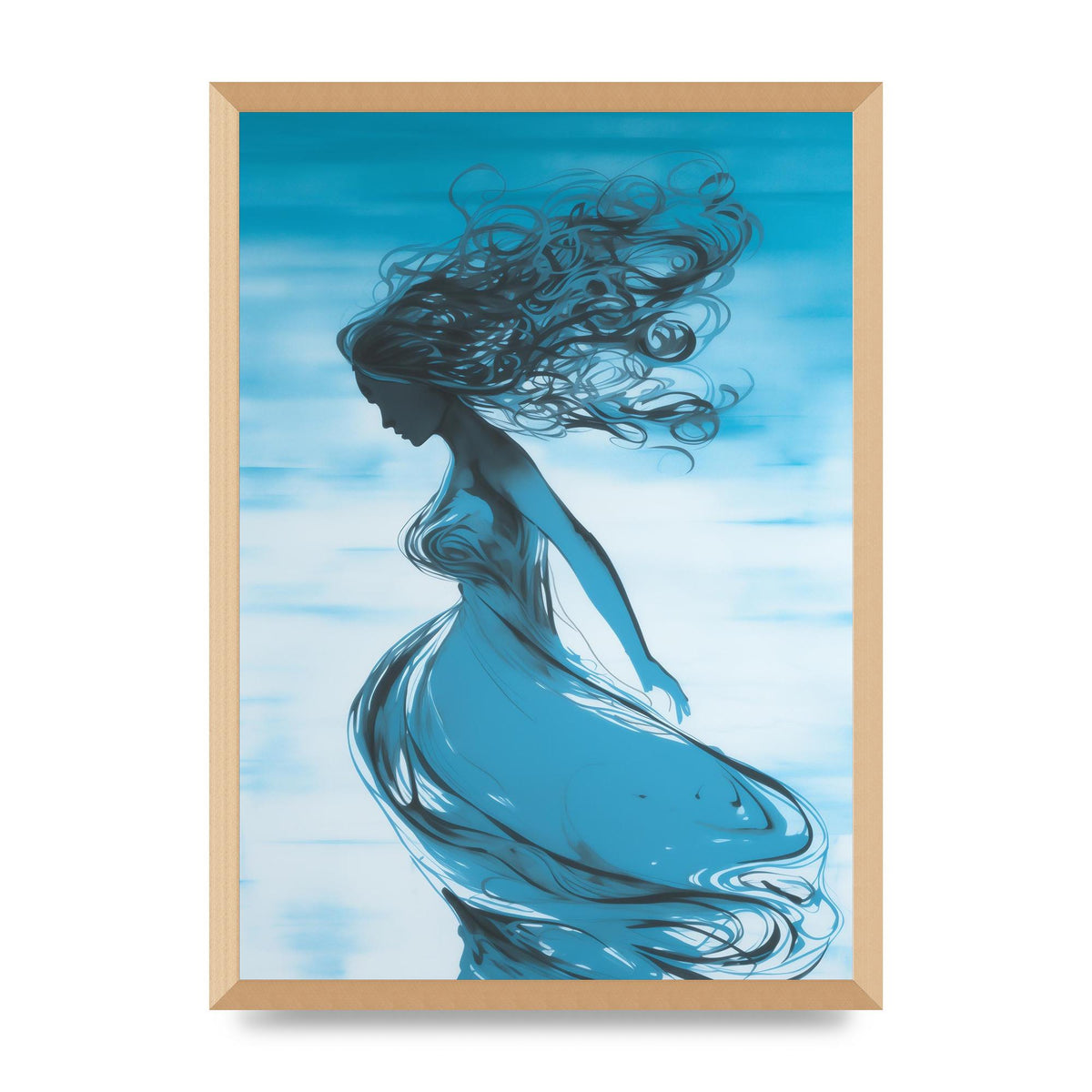Cerulean Canvas with Womans Figure in Black