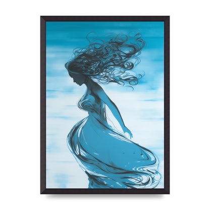 Cerulean Canvas with Womans Figure in Black