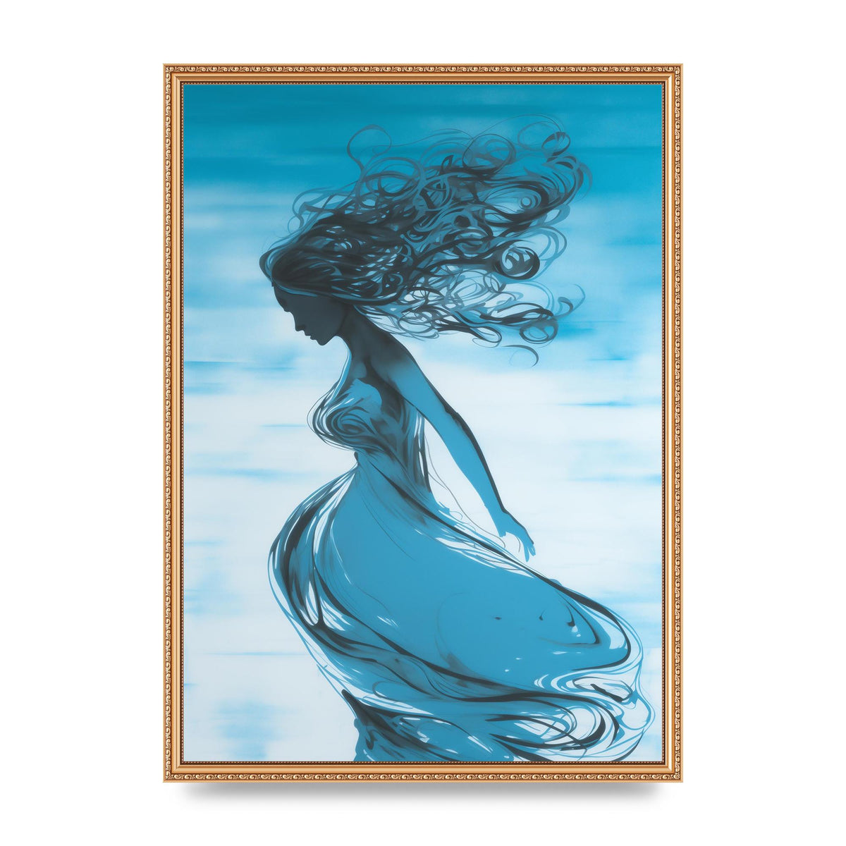 Cerulean Canvas with Womans Figure in Black