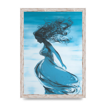 Cerulean Canvas with Womans Figure in Black