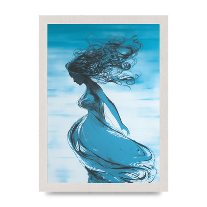 Cerulean Canvas with Womans Figure in Black
