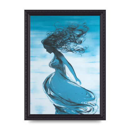 Cerulean Canvas with Womans Figure in Black