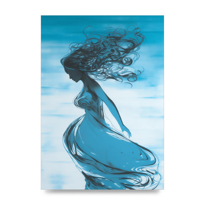 Cerulean Canvas with Womans Figure in Black