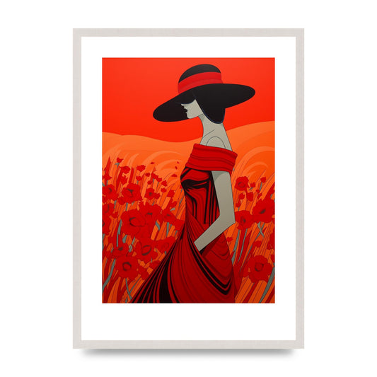 Dynamic Woman in Vermillion with Black Lines