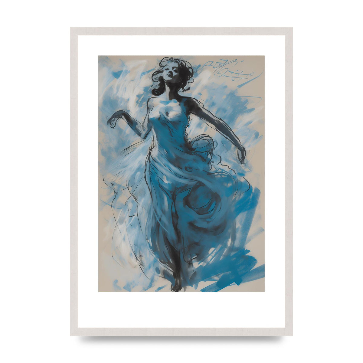 Cerulean Sweep with Black Brushstrokes