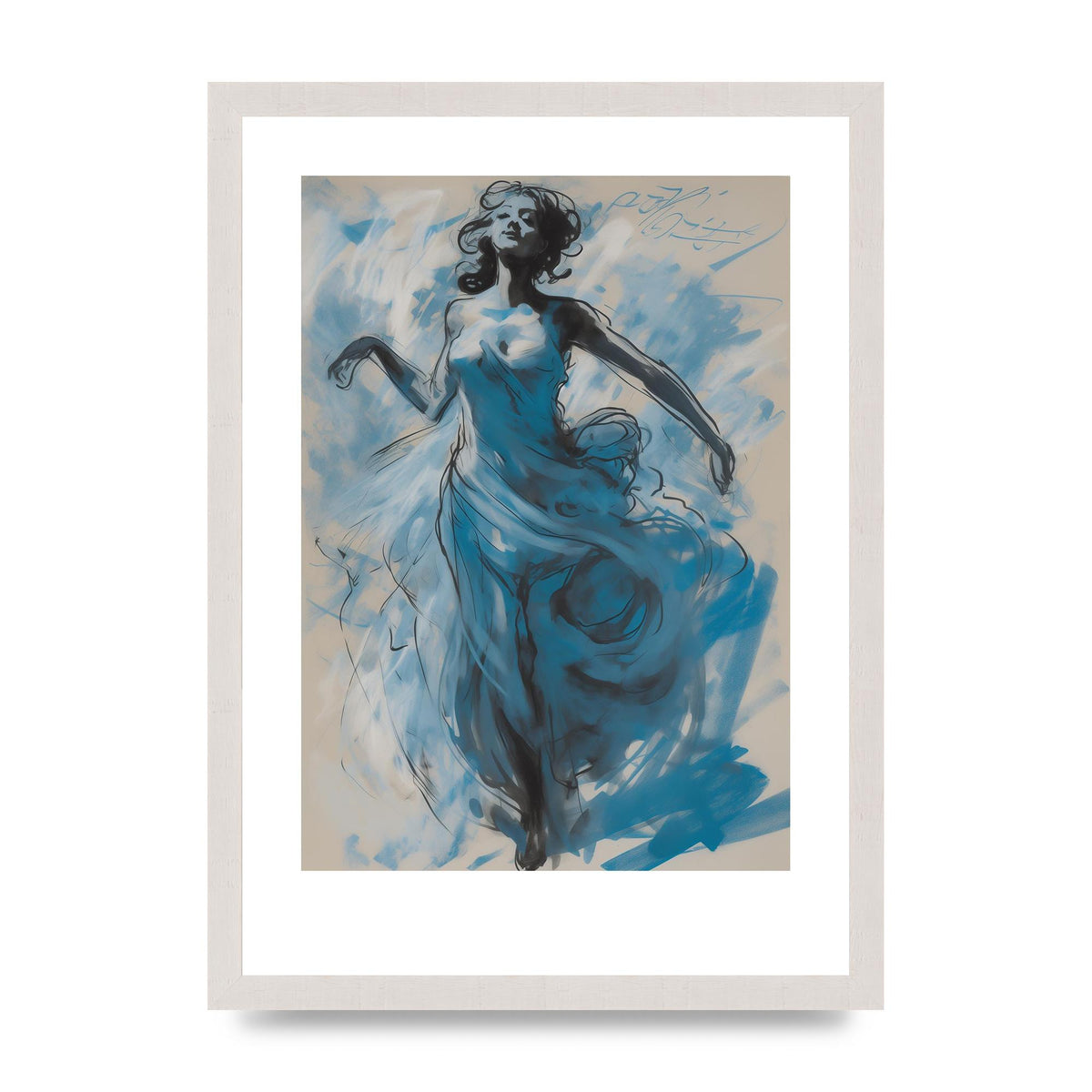 Cerulean Sweep with Black Brushstrokes