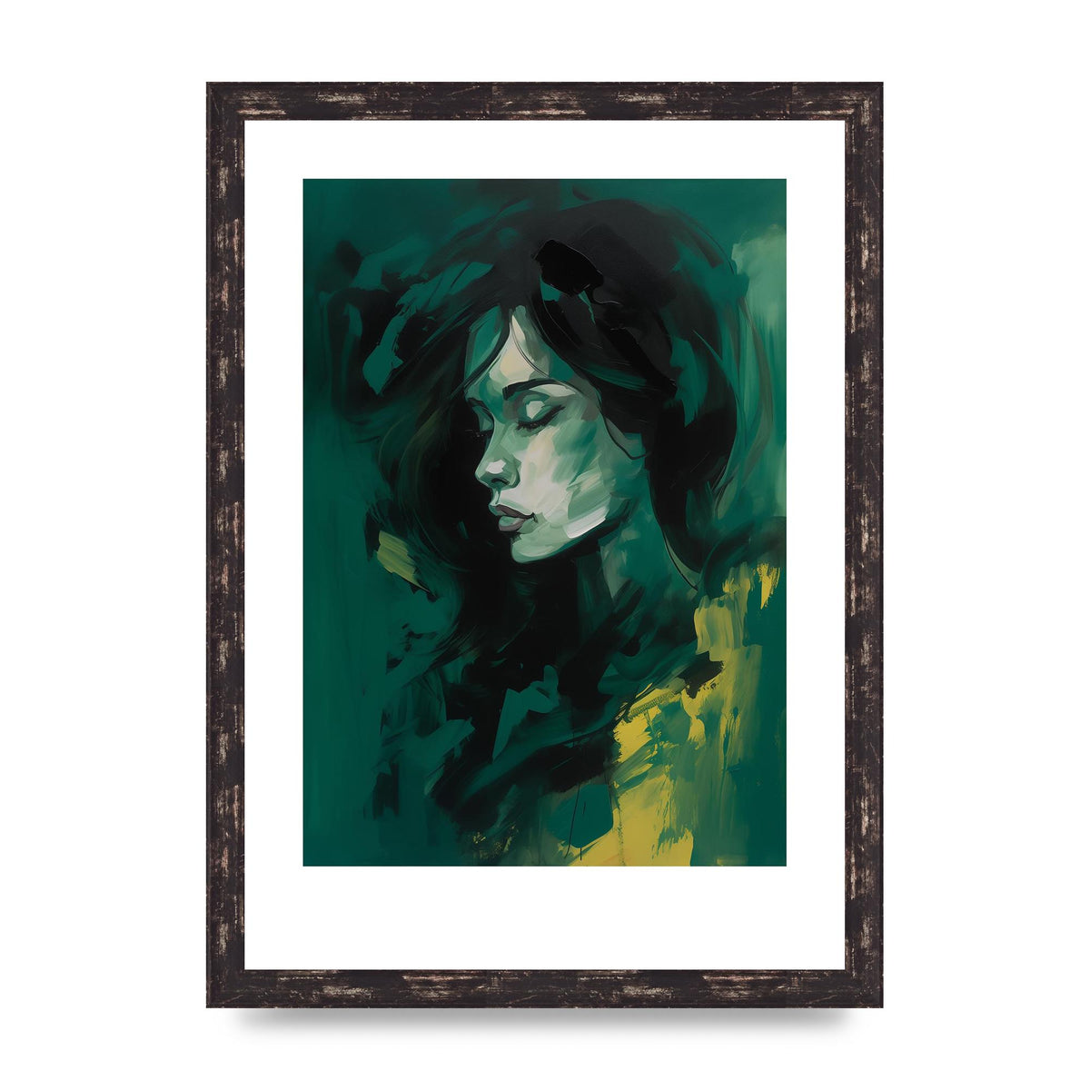 Emerald Essence with Playful Black Strokes