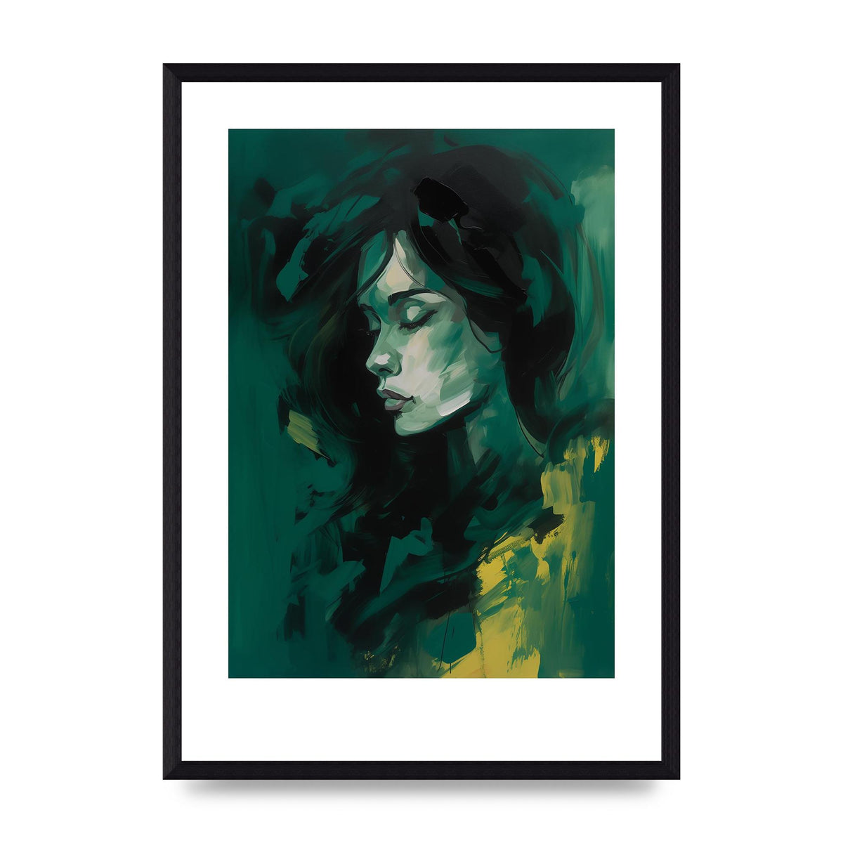 Emerald Essence with Playful Black Strokes
