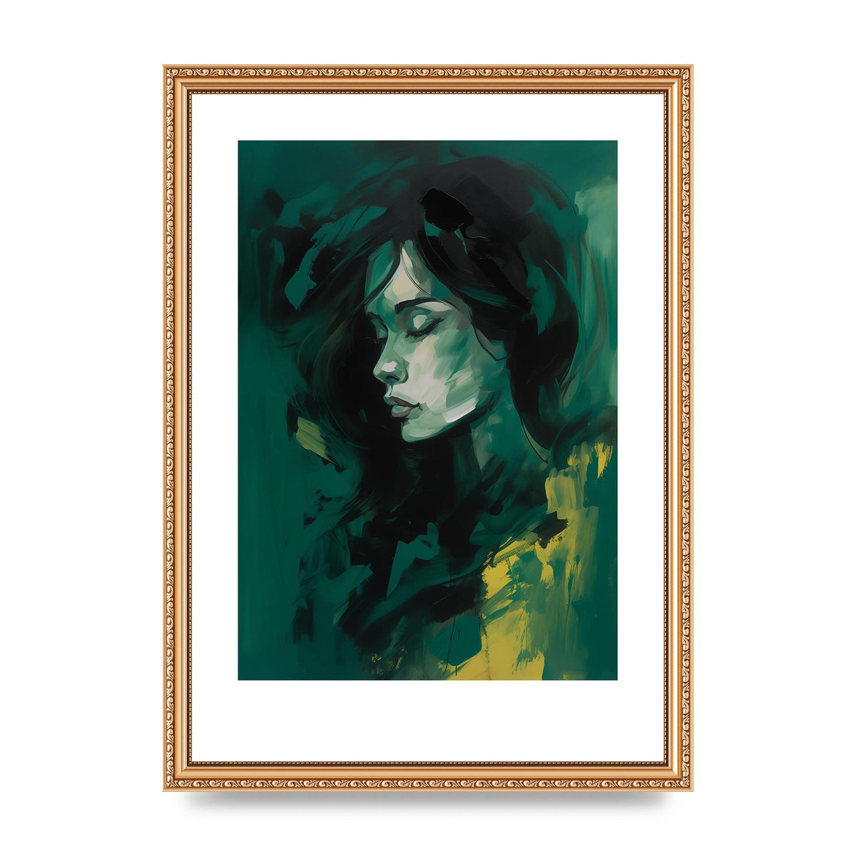 Emerald Essence with Playful Black Strokes