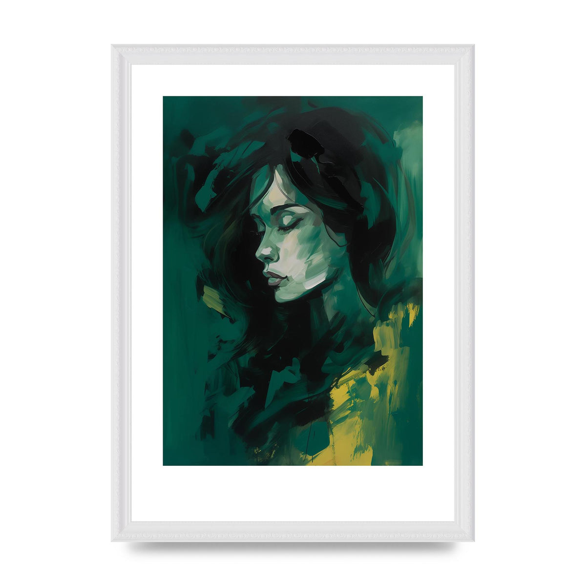 Emerald Essence with Playful Black Strokes