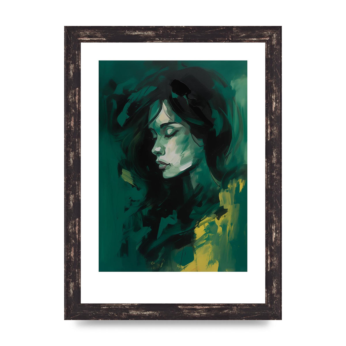 Emerald Essence with Playful Black Strokes