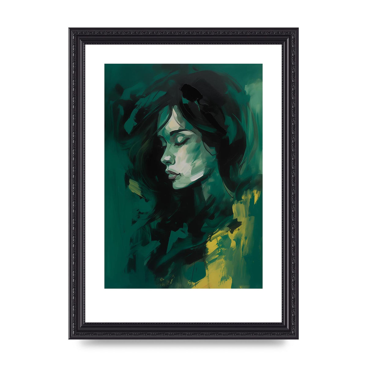 Emerald Essence with Playful Black Strokes